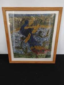 Framed Peacock Painting on Cloth