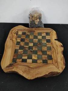 Handmade Wood Chess Set with Live Edge Board