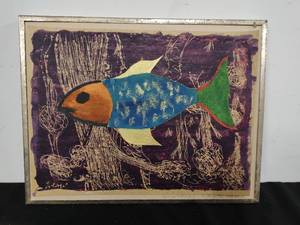 Framed Fish in the Seaweeds Painting by Genya Kotovsky