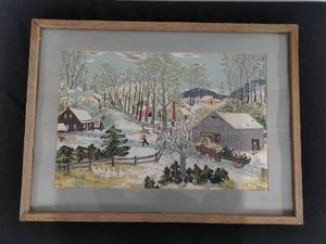 Grandma Moses Style Art on Fabric
