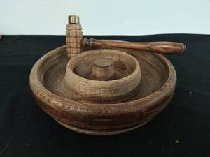 Vintage Wood Nut Bowl with Cracker