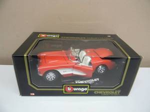 lot 24 image: BURAGO - 118 SCALE 1957 CHEVROLET CORVETTE CONVERTIBLE #3024 - GREAT PIECE - NEW IN BOX - SEE PICTURES