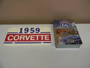 lot 44 image: ROUTE 66 MARATHON TOUR CHICAGO TO L.A. - FILMED IN HIGH DEFINITION 5 DVD COLLECTION - NEW & 1959 CORVETTE DEALER PLATE - NICE SET - SEE PICTURES