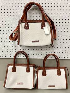 Lot of 3 Dana Buchman Brown and White Handbags-For Repair
