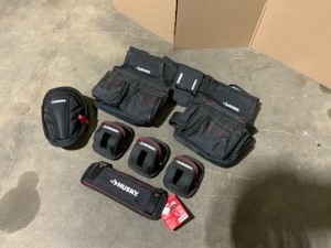Husky 2-Bag 10-Pocket Black Contractors Work Tool Belt, Tape Measure Pouches, Gel Knee-Pads & Pad for Tool Belt. See Pictures