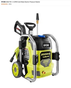 RYOBI 2000 PSI 1.2 GPM Cold Water Electric Pressure Washer. See Pictures
