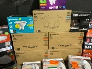 Assorted EcoSmart, Halo, Phillips, Globe & Other Branded Recessed Light Kits, Light Bulbs, Bluetooth Down Lights & More See Pictures