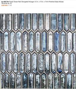 Ivy Hill Tile Fargin Ocean Rain Elongated Hexagon 12 in. x 10 in. x 7mm Polished Glass Mosaic Tile (0.82 sq. ft.). See Pictures