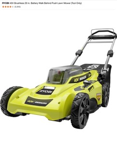 RYOBI 40V Brushless 20 in. Battery Walk Behind Push Lawn Mower (Tool Only). See Pictures
