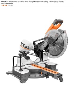 RIDGID 15 Amp Corded 12 in. Dual Bevel Sliding Miter Saw with 70 Deg. Miter Capacity and LED Cut Line Indicator. See Pictures