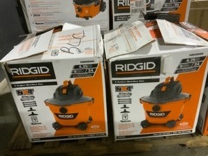 Pallet with Different Sized RIGID Shop WetDry Vacuums & Accessories. Various Conditions. See Pictures