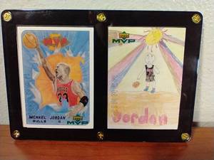 2 Michael Jordan Cards in Plaque