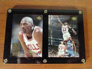 2 Michael Jordan Cards in Plaque