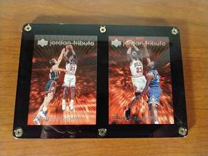 2 Michael Jordan Cards in Plaque