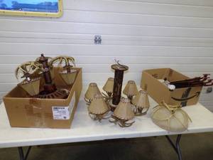lot 16 image: Antler Chandelier, Wall Light and Ceiling Fan