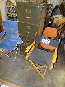 lot 29 image: Office Chair, Metal File Cabinet, Directors Chair and Folding Chair