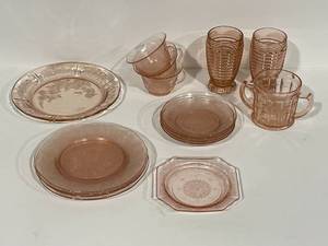 lot 68 image: Rose Colored Depression Glass