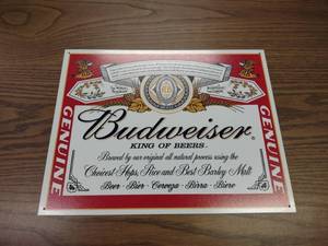 lot 74 image: Budweiser Tin Sign, 16x12.5...