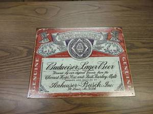 lot 75 image: Budweiser Tin Sign, 16x12.5...