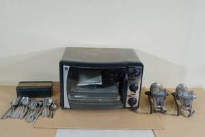 lot 237 image: Toaster Oven, Flatware, Vintage Meat Grinders