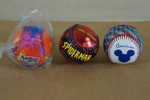 lot 196 image: 3 Special Edition Baseballs - Spider-Man, St Paul Saints, Disney