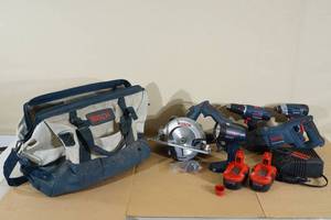 lot 103 image: Bosch 18 Volt Cordless Tool Set - Saw, Sawzall, Drill, Impactor