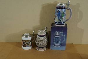 lot 68 image: 3 Collector Beer Steins - Automotive, Baseball, Elvis
