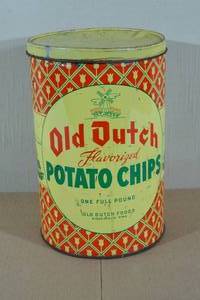 lot 80 image: Antique Old Dutch Potato Chips Tin Can