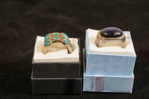 lot 11 image: 2 Rings - Turquoise Stones, Blue Stone