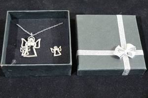 lot 13 image: Silver Tone Angel Earring and Necklace Set