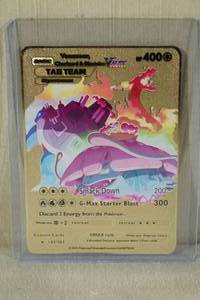 lot 141 image: Custom Metal Venusaur, Blastoise, and Charizard V Max Pokemon Card