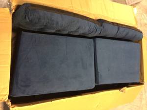 Brynn 76 in. Navy Velvet Upholstered 3-Seat Square Arm Sofa with Removable Cushions and Buttonless Tufting by Brookside Customer Returns See Pictures