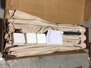 lot 5 image: 15 ft. Market LED Crank Solar Powered 36-Lights Patio Umbrella in Beige without Weight Base by CASAINC Customer Returns See Pictures