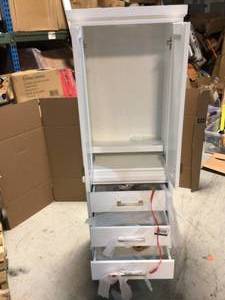 lot 14 image: Manor Grove 22 in. W x 15 in. D x 65 in. H Bathroom Linen Cabinet in White by Home Decorators Collection Customer Returns See Pictures