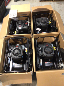 lot 34 image: Lot of 4 Assorted 20 in. 125 cc Briggs & Stratton Gas Walk Behind Push Lawn Mower with 4 wheel height adjustment and Prime N Pull Start by Murray Customer Returns See Pictures