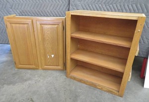 lot 45 image: WOOD LOOK CUPBOARD AND SHELF
