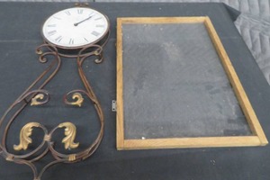 lot 79 image: VINTAGE HANGING WALL CLOCK,  HINGED GLASS DOOR