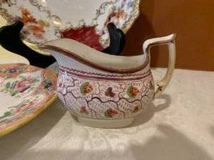 lot 16 image: Beautifully Decorated Antique Plate, Bowl and Small Pitcher