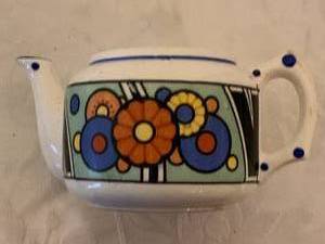 lot 23 image: Fun Floral Cream and Sugar, 2 Cobalt Vases