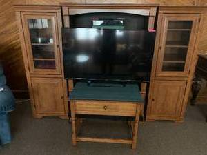 lot 146 image: 4 part TV Armoire, Cabinets, Table