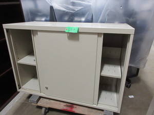 lot 633 image: BEIGE, METAL SLIDING DOOR STORAGE CABINET