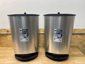 lot 95 image: KIS Lot of 2-  11 gal. Silver Tondo Wastebaskets (no lids)
