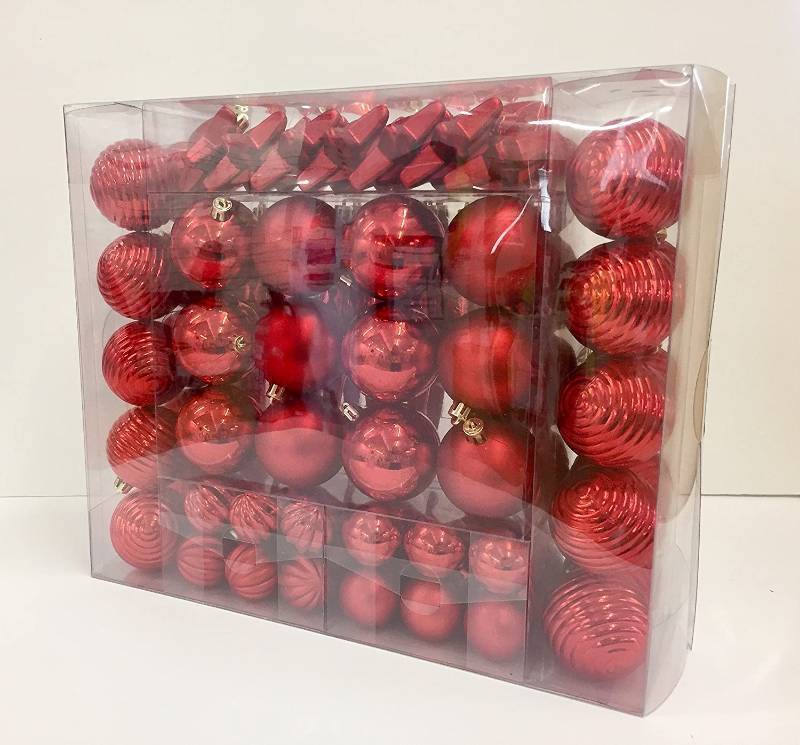 lot 34 image: Festive 110 Piece Assorted Christmas Ornament, Red