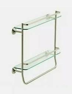 lot 64 image: Delta 20 in. W Double Glass Shelf with Towel Bar in Brushed Nickel