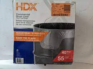 lot 76 image: HDX 55 Gal. Clear Heavy-Duty Flap Tie Drum Liner Trash Bags (40-Count)