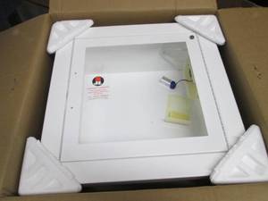 lot 76 image: Semi-Recessed White Steel Wall Cabi...