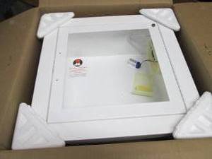 lot 77 image: Semi-Recessed White Steel Wall Cabi...