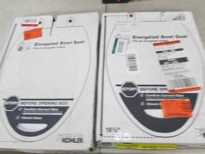 lot 22 image: 2 elongated bowl sets toilet seats...