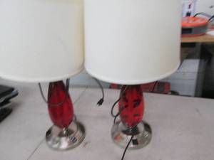 lot 173 image: 2 red lamps with plug ins on them ...