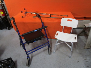 lot 48 image: Walker, Shower Chair, Canes, Walking Stick